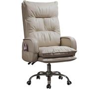 Big & Tall - Sedia da ufficio con supporto lombare e gambe in pelle sintetica bianca, comoda sedia da scrivania per casa e ufficio