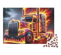 Big Truck Difficile 1000 Pezzi Puzzle per Serata Gioco Famiglia Camion Neon Infuocato su Strada Bagnata Riflettente Premium Spesso Resistente Alta Qualità Vivace Sfidante Antistress 38x26cm/1000pz