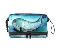 Big Whale in Deep Ocean, borsa per cosmetici a doppio strato, per donne e ragazze, trousse da viaggio per trucchi, pratica borsa organizer con scomparto per pennelli, Multi, 27x15x14 cm/10.6x5.9x5.5