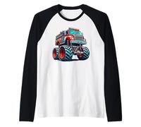 Big Wheels Fire Truck Firefighter Kids Boys Monster Truck Maglia con Maniche Raglan