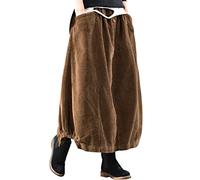 Bigassets Donna Vintage Vita Elastica alla Caviglia Lunga Gonne di Velluto a Coste Brown