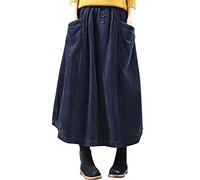 Bigassets Donna Vintage Vita Elastica alla Caviglia Lunga Gonne di Velluto a Coste Navy