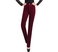 Bigassets Donna Vita Alta Pantaloni di Velluto a Coste Pantaloni Dritti Claret M