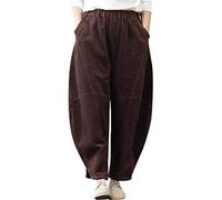 Bigassets Donna Vita Elastica Casuale Pantaloni di Velluto a Coste con Tasche Deep Purple