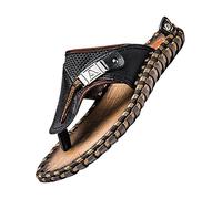 Bigassets Uomo Fatto a Mano Pelle Infradito Pantofole da Spiaggia Black EU 43