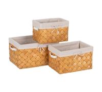 BigBuy Home Set di cestini naturali in legno intrecciato, 39,5 x 30 x 24 cm (3 pezzi)
