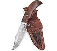BIGCAT ROAR Coltello da caccia in damasco fatto a mano - Coltello da caccia a lama fissa con fodero e manico in legno di noce - Coltello da scuoio EDC da 25,4 cm - Bear Hunter