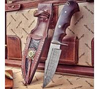 BIGCAT ROAR Deer Hunter - Coltello da Caccia in Acciaio Damasco Artigianale 25,4 cm - Manico in Legno di Noce e Fodero in Cuoio - Bushcraft, Campeggio, Sopravvivenza - Regalo Uomo Cacciatore