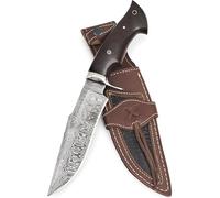 BIGCAT ROAR Leopard Hunter - Coltello da Caccia Grande in Acciaio Damasco Artigianale 30,5 cm - Manico Legno di Noce e Fodero Cuoio - Bushcraft, Campeggio, Sopravvivenza - Regalo Uomo o Collezionista