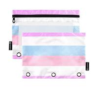 Bigender - Astuccio con 3 anelli, con cerniera, per matite, penne, pastelli, scuola, tasche trasparenti, per ufficio, 24,9 x 18 cm, confezione da 2