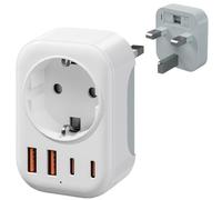 Bigfish Adattatore Presa Inglese con 2USB C e 2USB A, 5 in 1 Adattatori Prese Inglesi, Adattatore da Viaggio Spina UK Tipo G per Regno Unito, Inghilterra, Irlanda, Scozia, Singapore