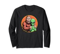 Bigfoot Abbracciare Alien Cartoon Grafica Divertente Maglia a Manica
