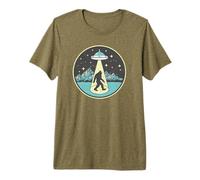 Bigfoot Abduction! Vintage Sasquatch & UFO Alien Graphic Maglietta Premium