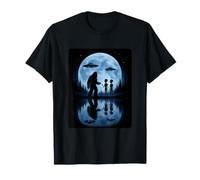 Bigfoot Alien Amicizia Moonlight UFO Divertente Incontro Notte Maglietta
