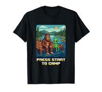 Bigfoot Alien Campfire Press Start to Camp - Divertente retrò Maglietta
