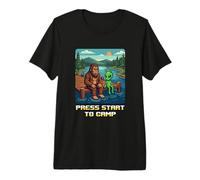 Bigfoot Alien Campfire Press Start to Camp - Divertente retrò Maglietta Premium