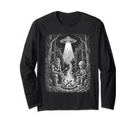 Bigfoot Alien Campfire UFO Foresta Paranormale Art Design Maglia a Manica