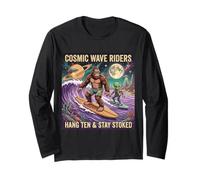Bigfoot Alien Surf, Onde cosmiche, Cavalieri UFO Retro Surf Art Maglia a Manica