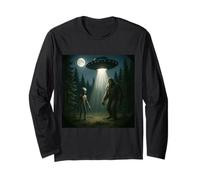 Bigfoot Alien UFO Encounter Forest Night Mistero Cryptid Maglia a Manica