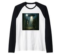 Bigfoot Alien UFO Encounter Forest Night Mistero Cryptid Maglia con Maniche Raglan