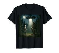 Bigfoot Alien UFO Encounter Forest Night Mistero Cryptid Maglietta