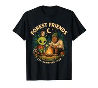 Bigfoot And Alien Campfire Forest Friends Adventure Maglietta