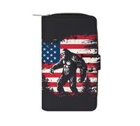 Bigfoot and American Flag - Portafoglio lungo da donna, in pelle PU, per ufficio e viaggio