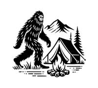 Bigfoot at the campsite Wilderness Encounter Scene Fine Carving Stickers 54,6 x 60,1 cm It Won't Fall Off Black