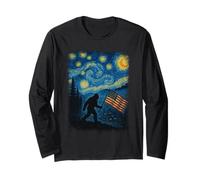 Bigfoot Bandiera Americana Notte Stellata Arte Patriottica Sasquatch Maglia a Manica