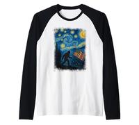Bigfoot Bandiera Americana Notte Stellata Arte Patriottica Sasquatch Maglia con Maniche Raglan
