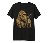 Bigfoot Blowing Dandelion Wishes Sasquatch Vintage Graphic Maglietta Premium