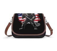 Bigfoot - Borsa a tracolla da donna con bandiera americana che gioca a lacrosse, borsa a tracolla alla moda con tracolla regolabile