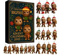 Bigfoot - Calendario dell'Avvento 2025, 24 giorni di statuette Bigfoot festive con cappelli e maglioni per le vacanze, scatola per conto alla rovescia visualizzabile e da collezione, per decorazioni