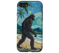 Bigfoot cammina sulla spiaggia sotto il cielo tropicale stellato Custodia per iPhone SE (2020) / 7 / 8