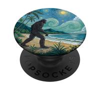 Bigfoot cammina sulla spiaggia sotto il cielo tropicale stellato PopSockets PopGrip Adesivo