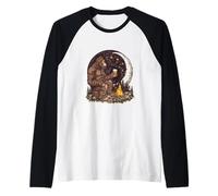 Bigfoot Camping Avventura sotto la luna stelle notte Maglia con Maniche Raglan