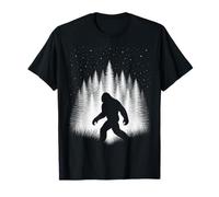 Bigfoot Che Cammina nella Foresta Bianca sotto Le Stelle della Sera Maglietta