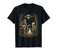 Bigfoot Chitarra Alien Campfire UFO Divertente Incontro Notturno Accogliente Maglietta