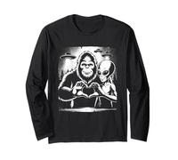 Bigfoot E Alien Love Hand Sign Sasquatch UFO Paranormal Maglia a Manica