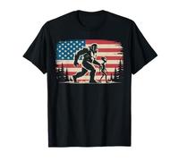Bigfoot e alieno mano mano bandiera americana sfondo Maglietta