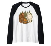 Bigfoot e Yeti Cucinare Pesce Pesca da falò Maglia con Maniche Raglan