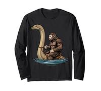 Bigfoot Equitazione Loch Ness Mostro Divertente Cryptid Maglia a Manica