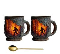 Bigfoot Forest Fire Mug 3D Relief + Forest Silhouette Bigfoot MugsSpecial-Mugs Bigfoot Tazza da caffè Bigfoot Tazza da campeggio all'aperto Fuoco Tazza Credenti amanti della natura Montagna Paranormal