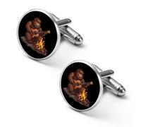 Bigfoot - Gemelli rotondi per camicia con piede grande che suona la chitarra rock on sasquatch, per lavoro, matrimonio, festa del papà, regalo per festa del papà, 2.0cm, Metallo, Nessuna pietra