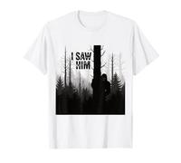 Bigfoot I Saw Him Foresta Silhouette Cryptid Sasquatch Maglietta