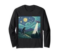 Bigfoot incontra UFO sotto un vorticoso cielo stellato Maglia a Manica