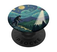 Bigfoot incontra UFO sotto un vorticoso cielo stellato PopSockets PopGrip Adesivo