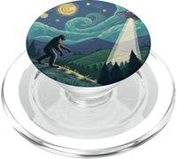 Bigfoot incontra UFO sotto un vorticoso cielo stellato PopSockets PopGrip per MagSafe