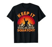 Bigfoot Keep It Squatchy Humor Retro Sasquatch Tramonto Design Maglietta