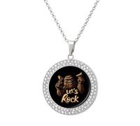 Bigfoot Let's Rock - Collana da donna con ciondolo rotondo con diamanti, idea regalo per compleanno, Misura unica, Metallo